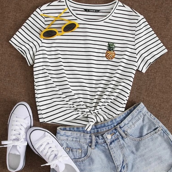 Shien pineapple embroidered striped tee - Picture 1 of 3